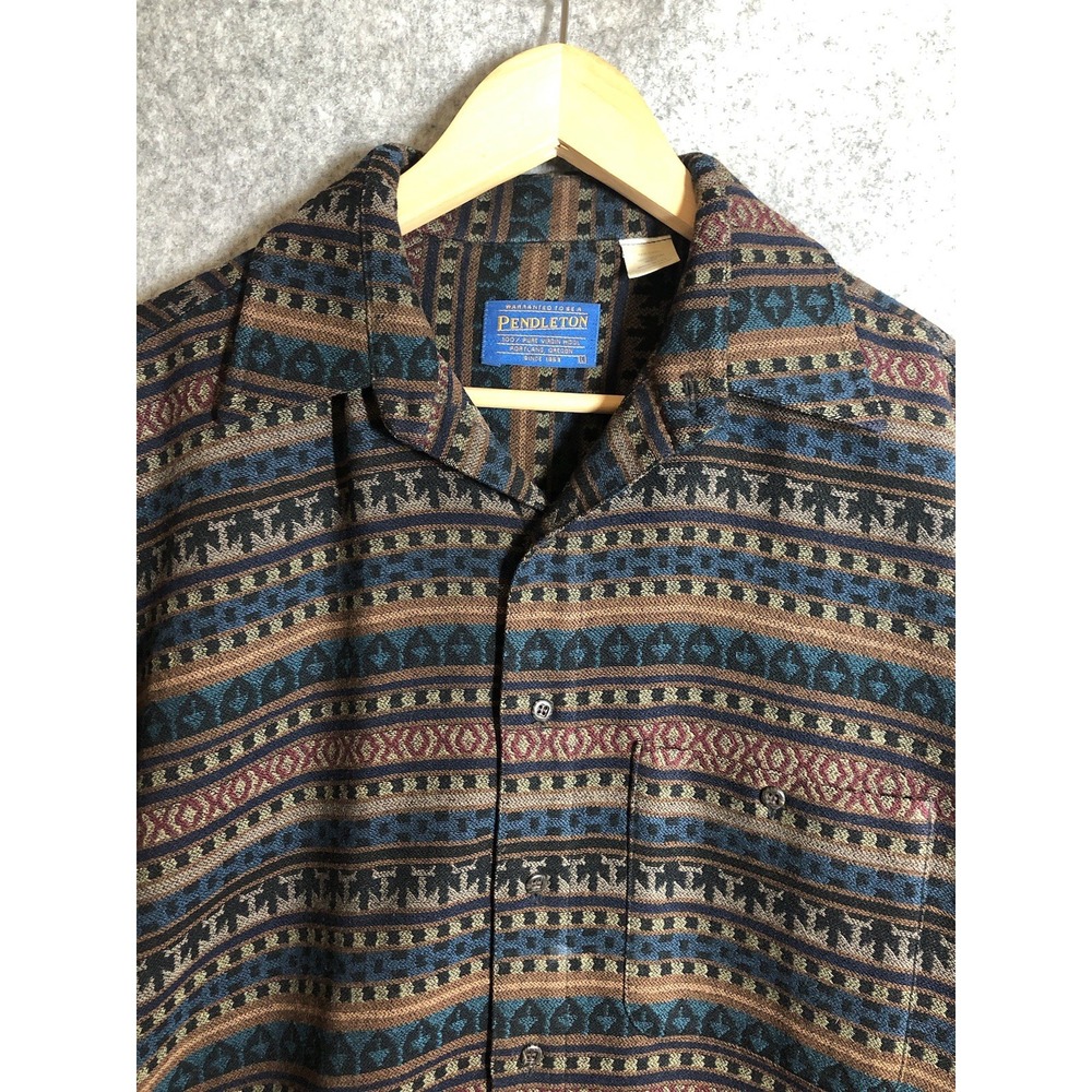 Vintage Pendleton Shirt Mens Large Tan Southwestern Aztec 100% Wool Made in USA